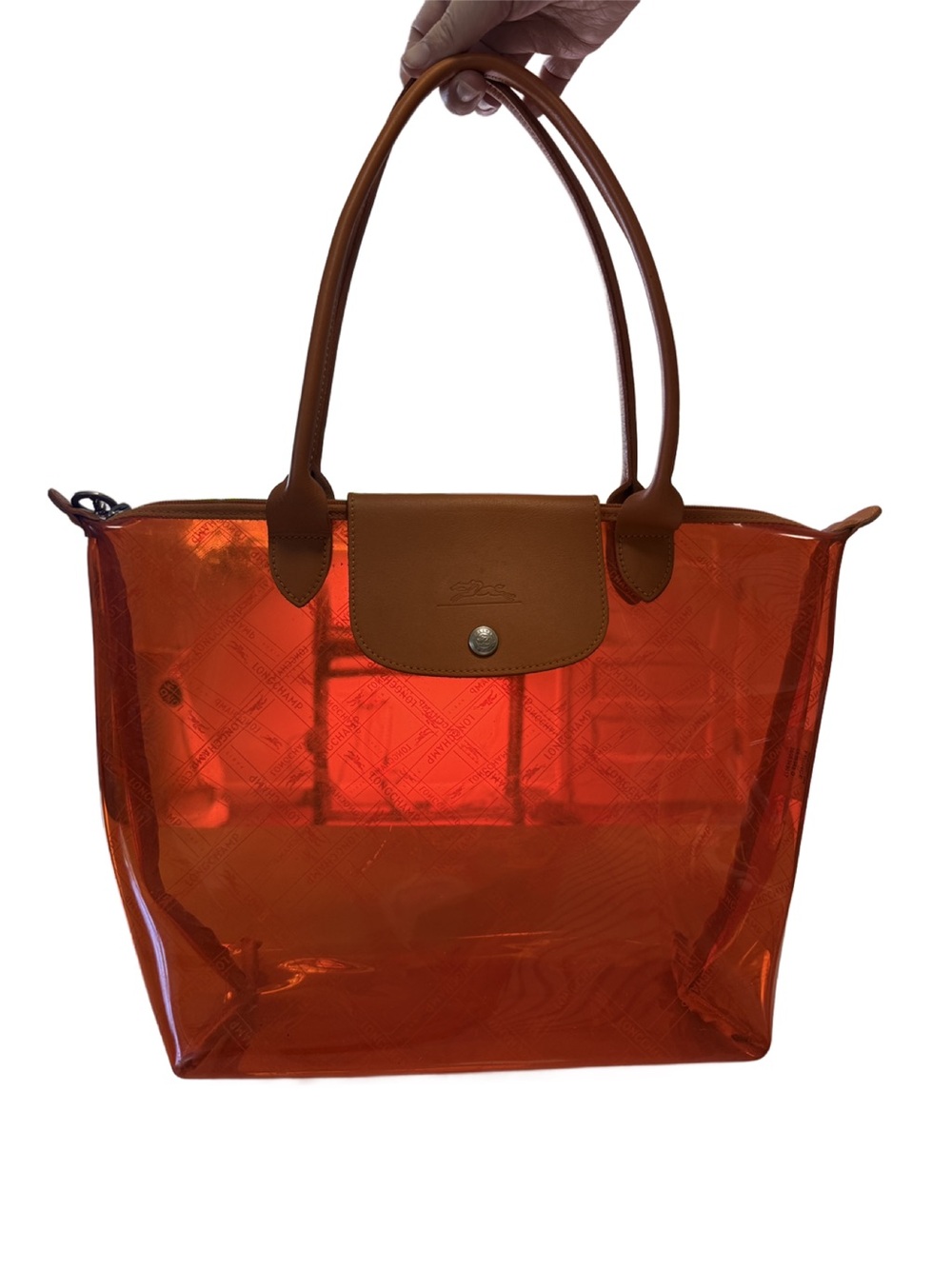 Longchamp Le Pliage Transparent Orange PVC Shoulder Tote -Made in France - Picture 3 of 14